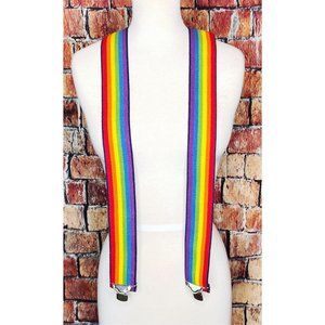 VTG 70's 80's Rainbow Thick Striped Suspenders Unisex Adult Costume Play LGBTQ